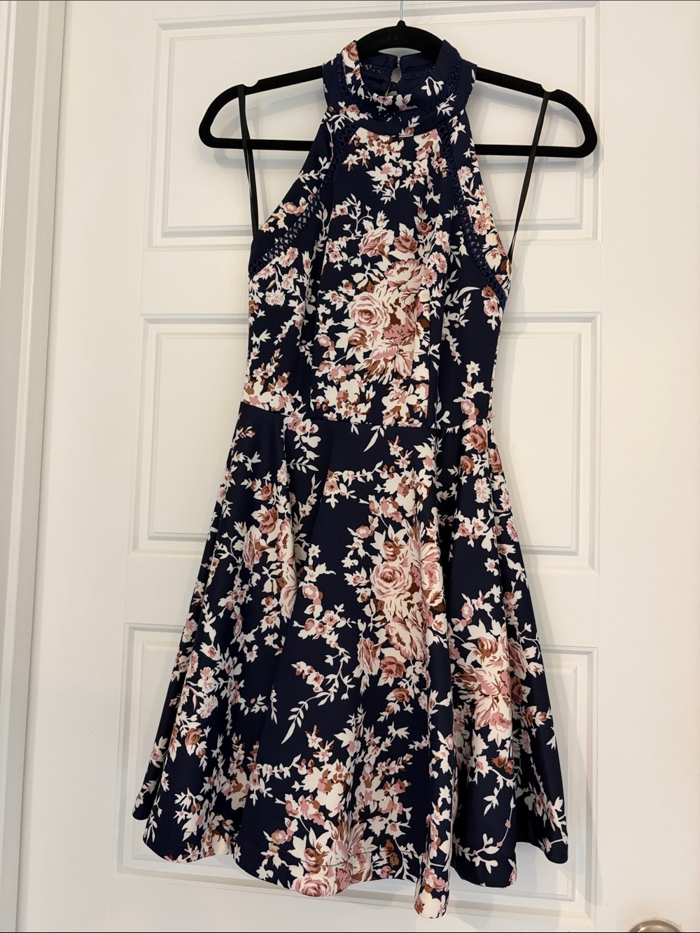 B Darlin Navy Floral Halter Fit & Flare Dress